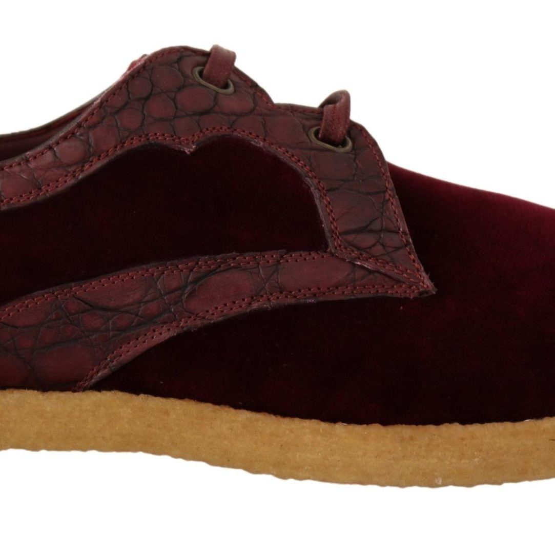 Dolce & Gabbana Bordeaux Velvet Exotic Leather Shoes