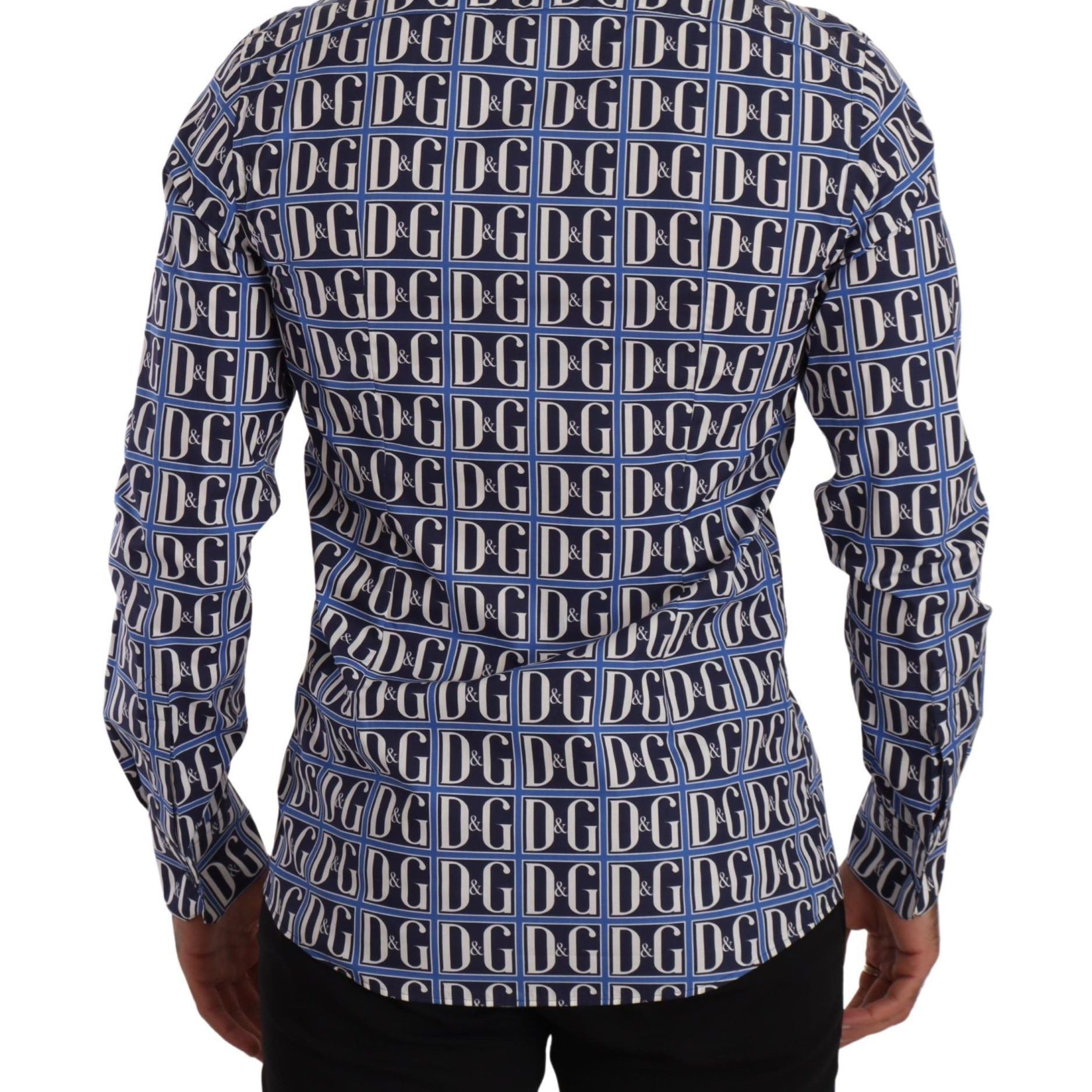 Dolce & Gabbana Blue Logo Mania Slim Fit Cotton Shirt