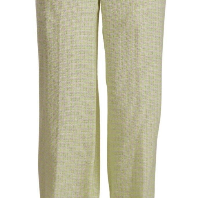 MSGM Yellow Green Cotton High Waist Straight Long Pants