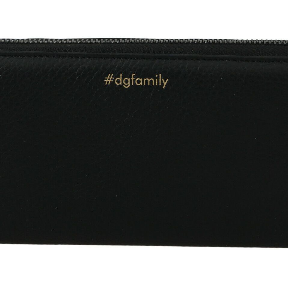 Dolce & Gabbana Black Blue Leather #DGFAMILY Zipper Continental Wallet