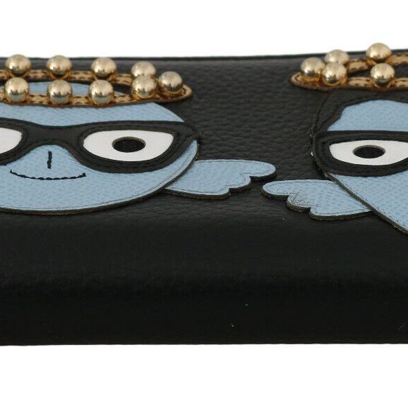 Dolce & Gabbana Black Blue Leather #DGFAMILY Zipper Continental Wallet
