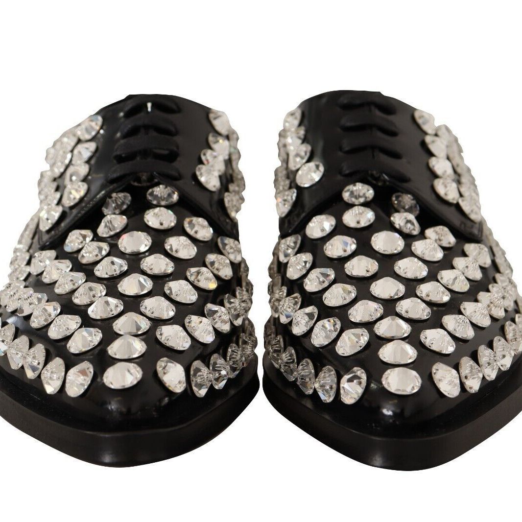 Dolce & Gabbana Black Leather Crystals Lace Up Formal Shoes