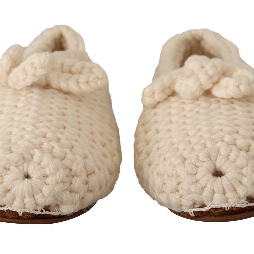 Dolce & Gabbana White Slip On Ballerina Flats Wool Knit Shoes
