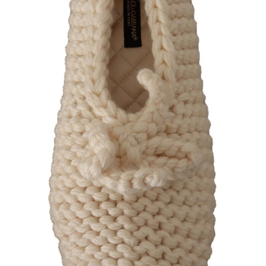 Dolce & Gabbana White Slip On Ballerina Flats Wool Knit Shoes