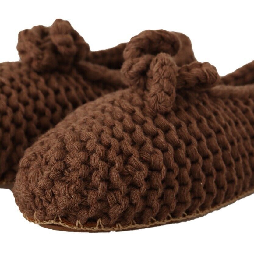 Dolce & Gabbana Brown Slip On Ballerina Flats Wool Knit Shoes