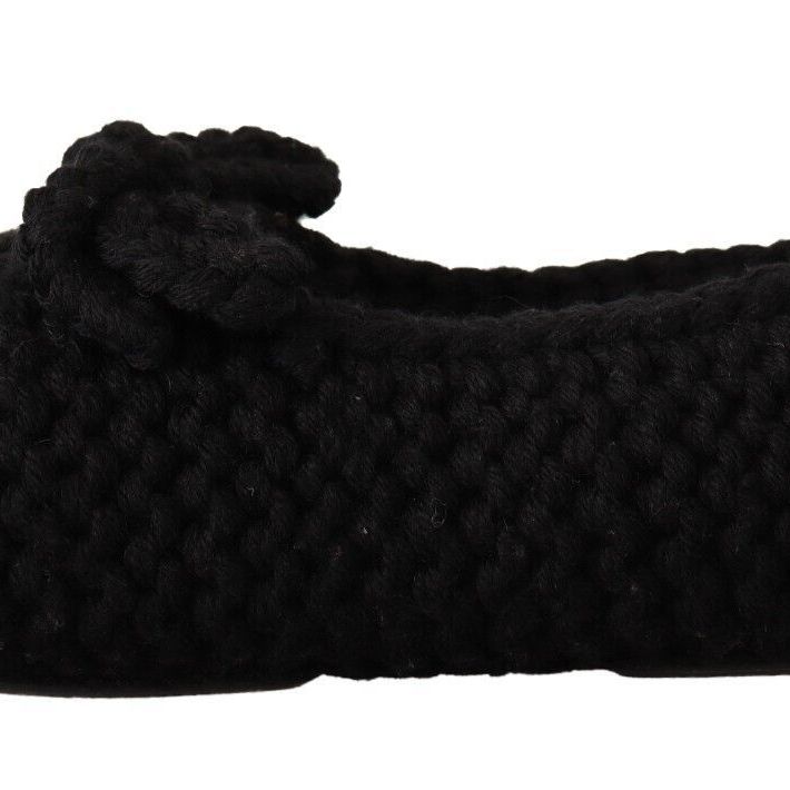 Dolce & Gabbana Black Slip On Ballerina Flats Wool Knit Shoes