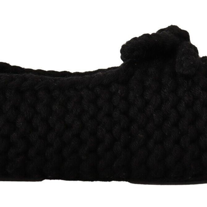 Dolce & Gabbana Black Slip On Ballerina Flats Wool Knit Shoes