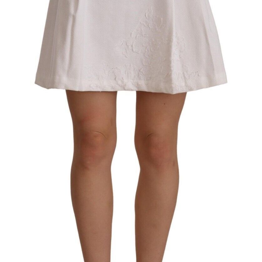 Ermanno Scervino White High Waist A-line Mini Cotton Skirt