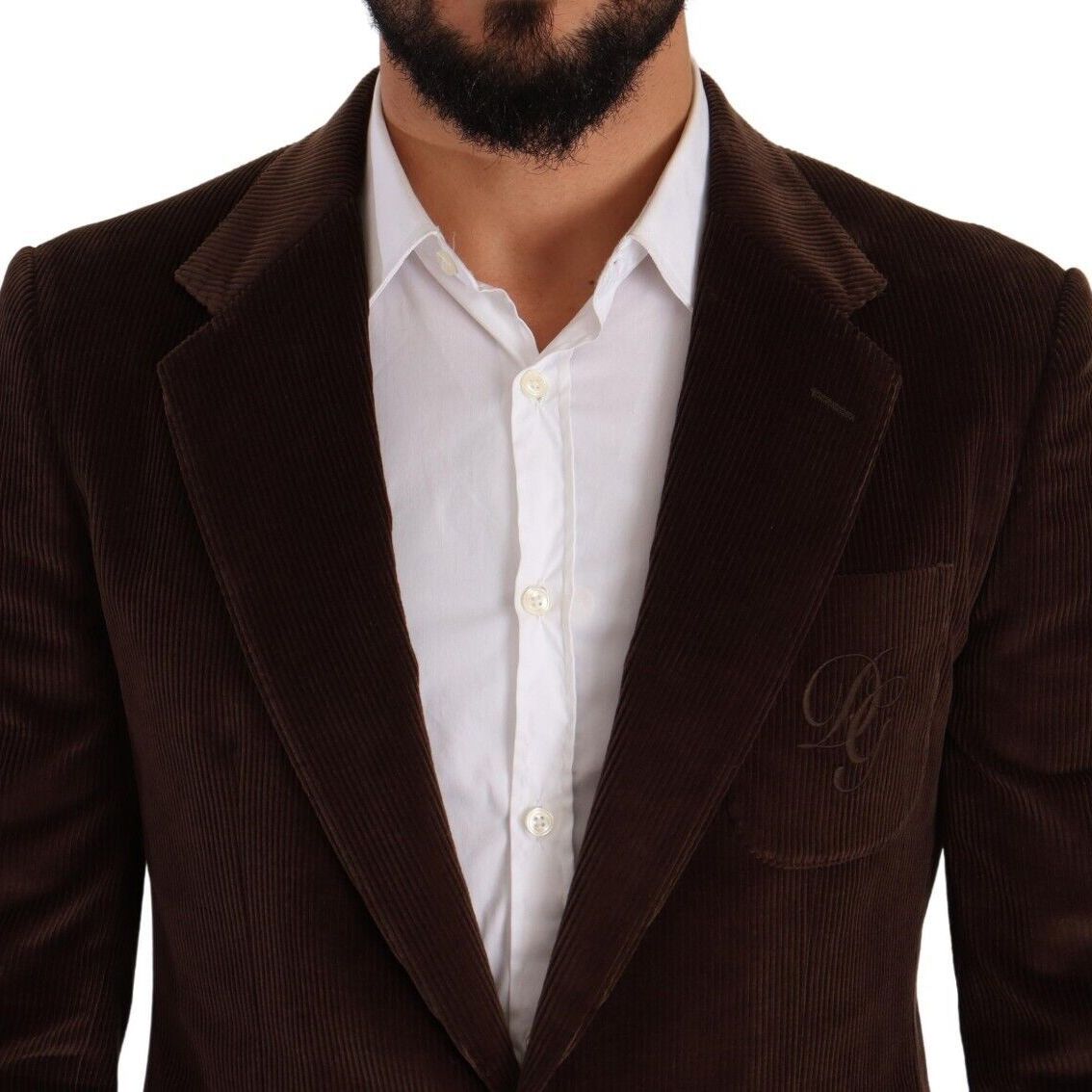 Dolce & Gabbana Brown Corduroy Slim Fit Coat DG Logo Blazer