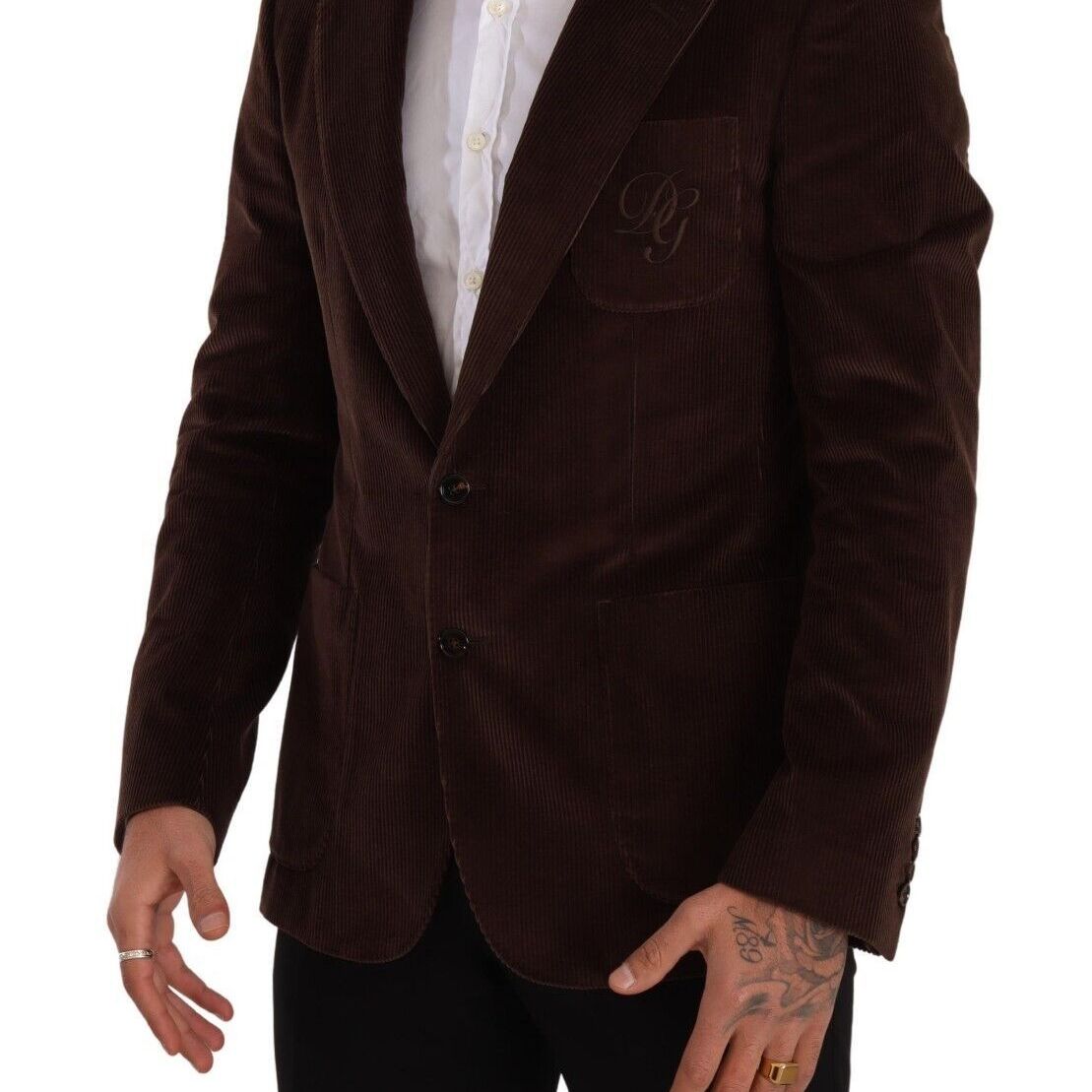 Dolce & Gabbana Brown Corduroy Slim Fit Coat DG Logo Blazer