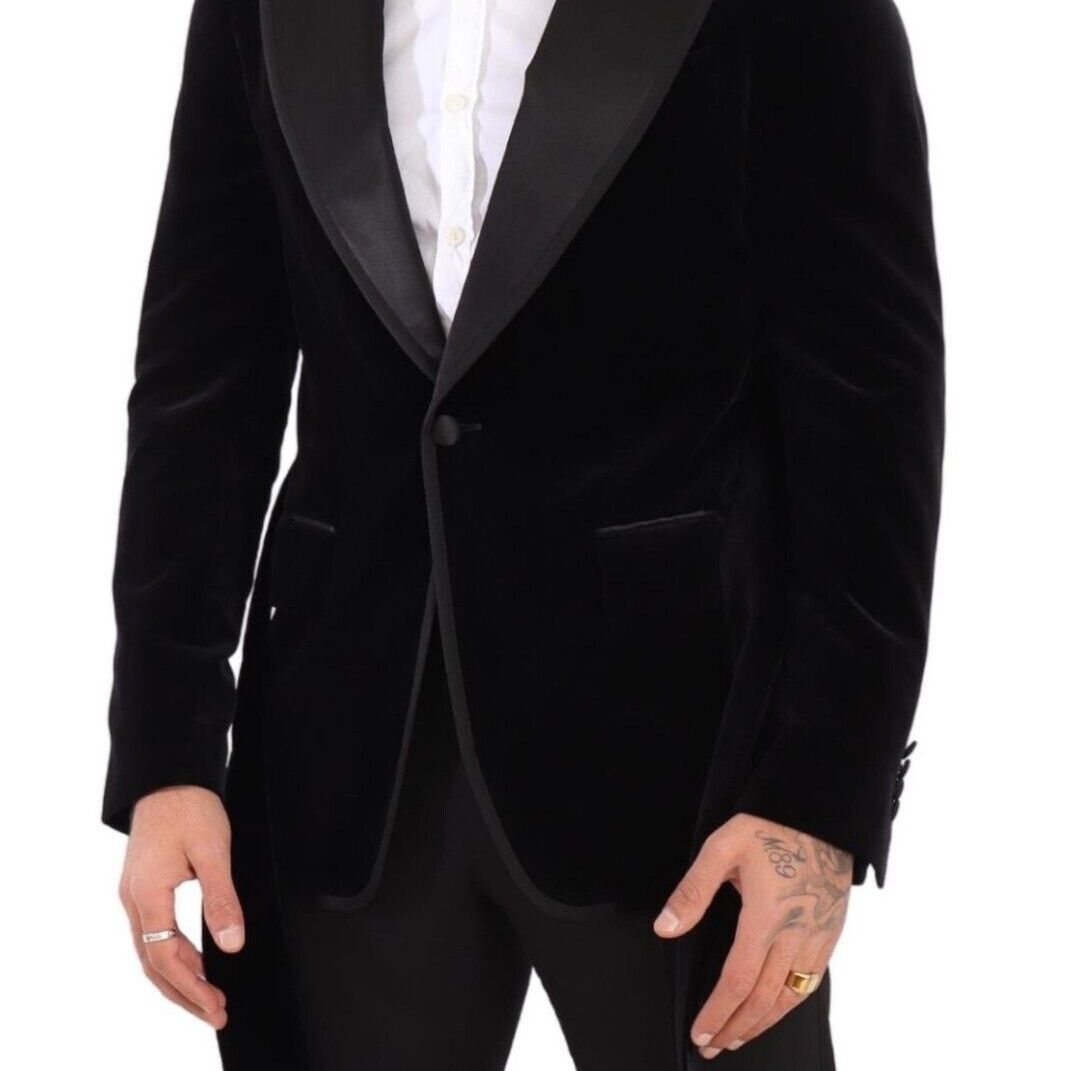 Dolce & Gabbana Black Velvet Single Breasted One Button Blazer
