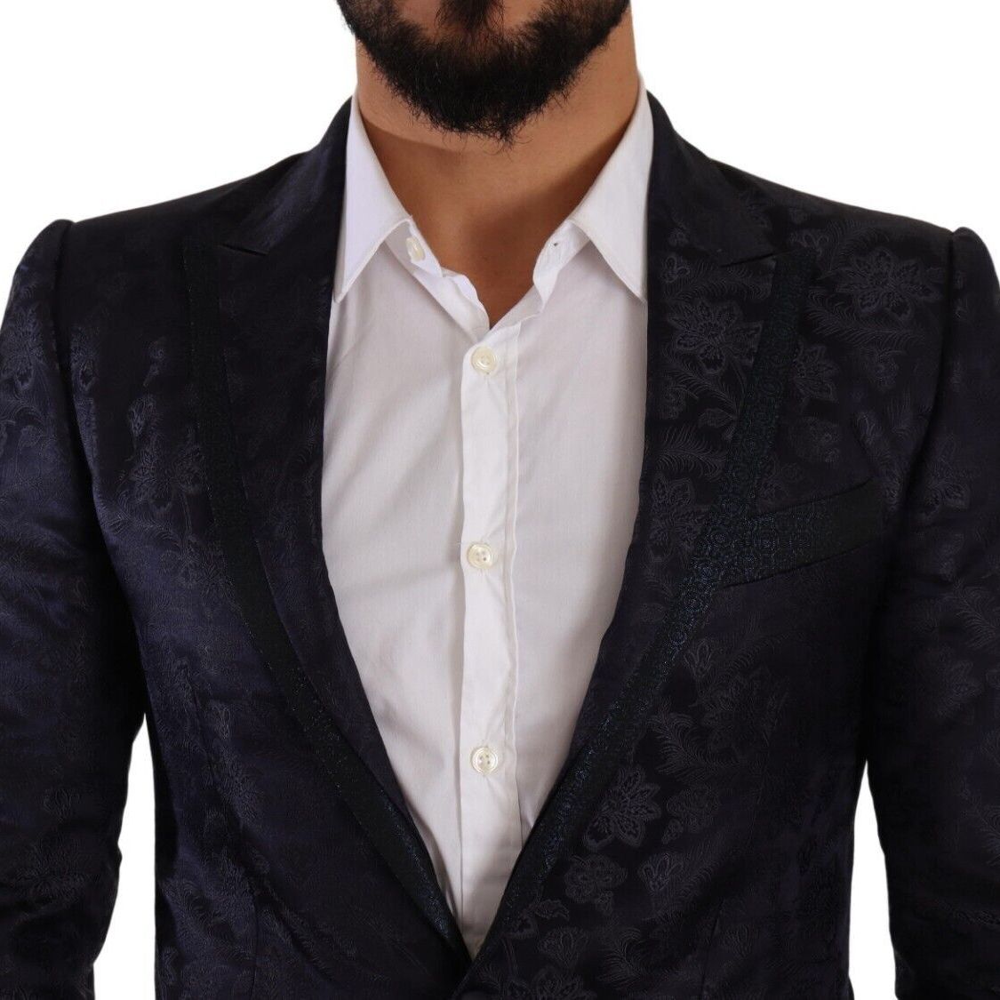 Dolce & Gabbana Blue Floral Jacquard Silk Coat MARTINI Blazer