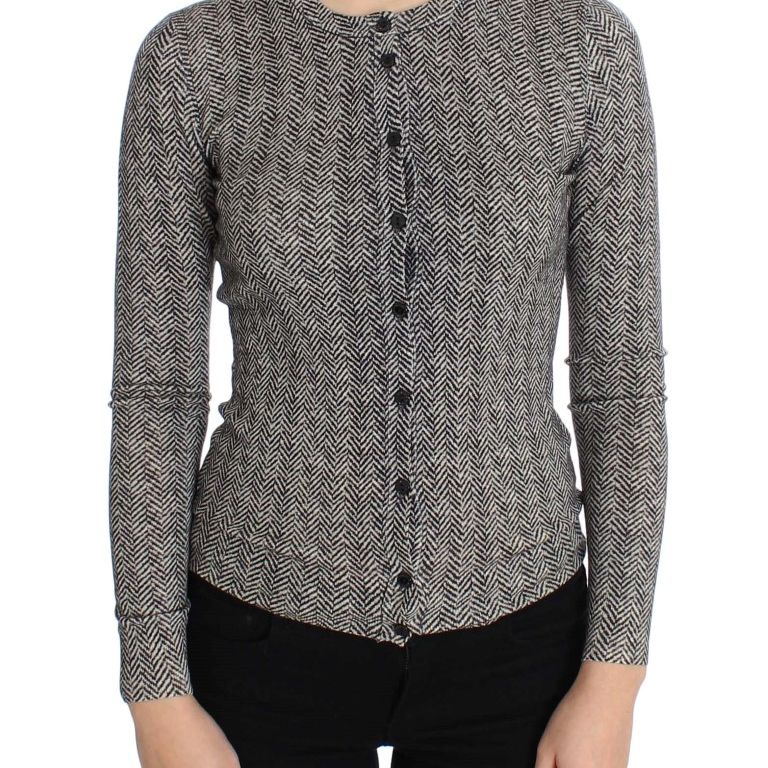 Dolce & Gabbana Black White Wool Top Cardigan Sweater