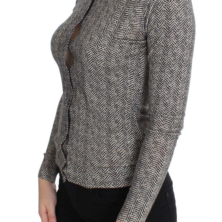 Dolce & Gabbana Black White Wool Top Cardigan Sweater