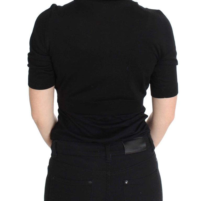 Dolce & Gabbana Black Silk Floral Embroidered Polo Top
