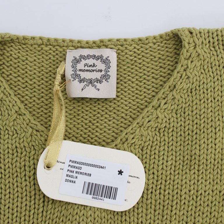 PINK MEMORIES Green Cotton Blend Knitted Sleeveless Sweater