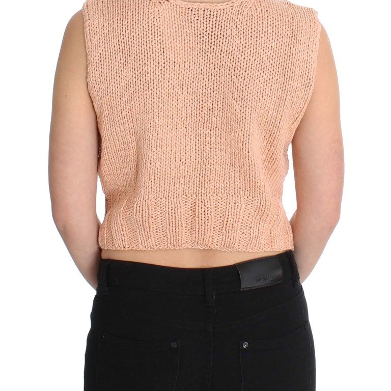 PINK MEMORIES Pink Cotton Blend Knitted Sleeveless Sweater
