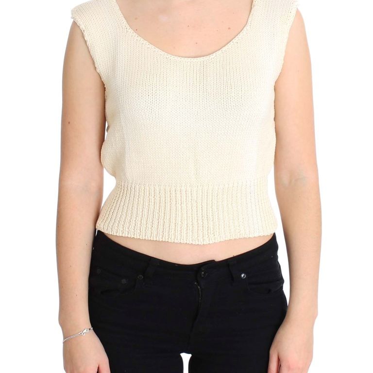 PINK MEMORIES Beige Cotton Blend Knitted Sleeveless Sweater