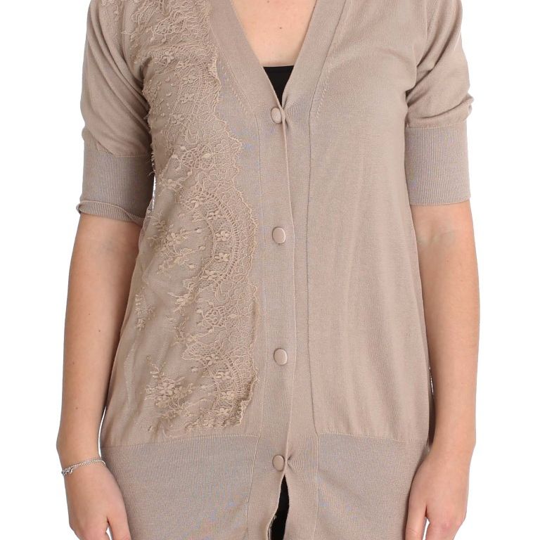 PINK MEMORIES Pink Lace Cotton Cardigan Sweater