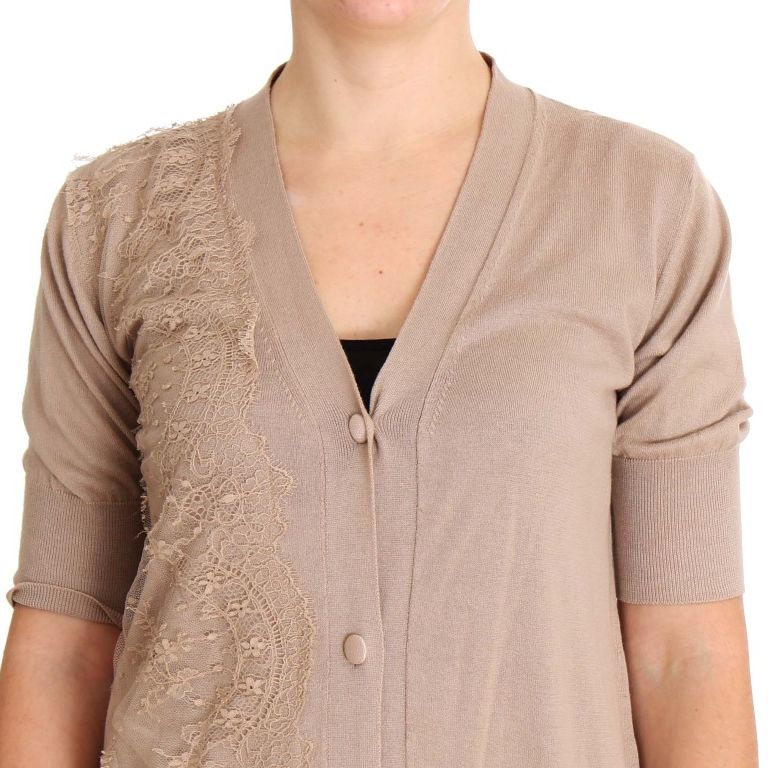 PINK MEMORIES Pink Lace Cotton Cardigan Sweater
