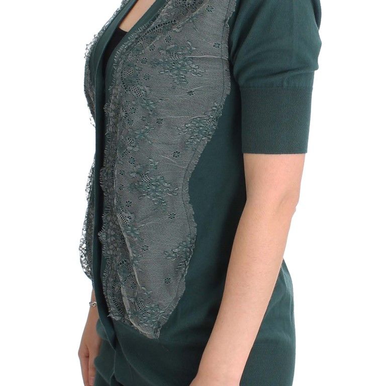 PINK MEMORIES Green Lace Cotton Cardigan Sweater