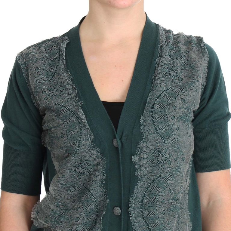 PINK MEMORIES Green Lace Cotton Cardigan Sweater