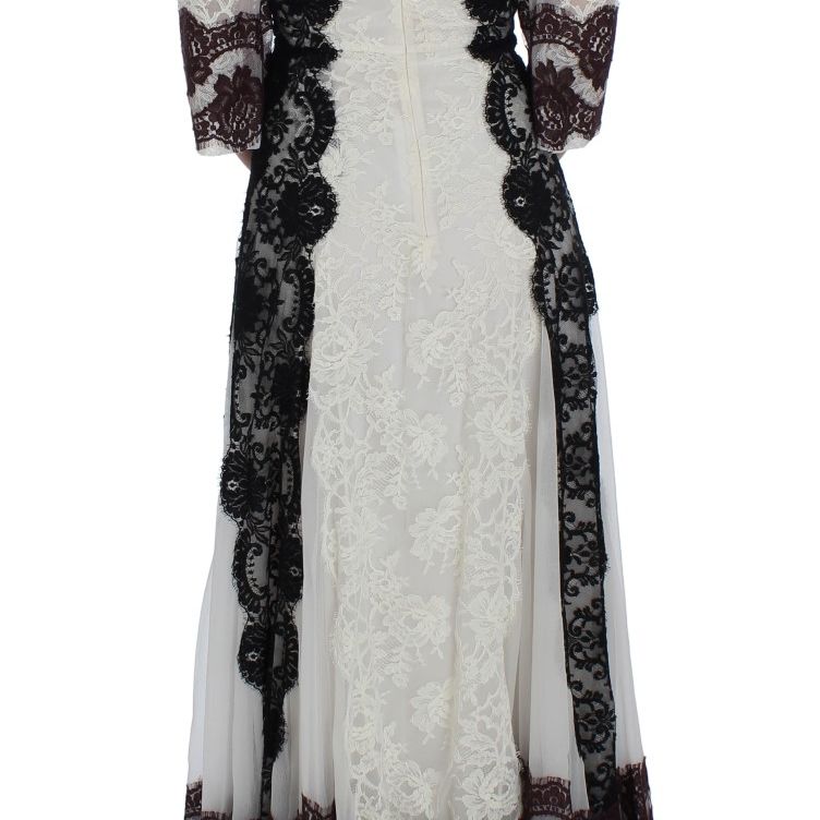 Dolce & Gabbana White Floral Lace Full Length Gown Dress