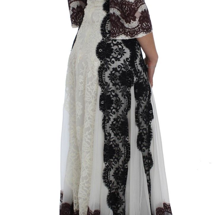 Dolce & Gabbana White Floral Lace Full Length Gown Dress