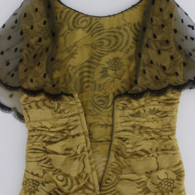 Dolce & Gabbana Yellow Black Floral Lace Ricamo Gown Dress