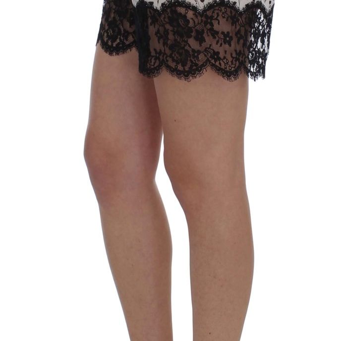 Dolce & Gabbana White Black Floral Lace Silk Sleepwear Shorts
