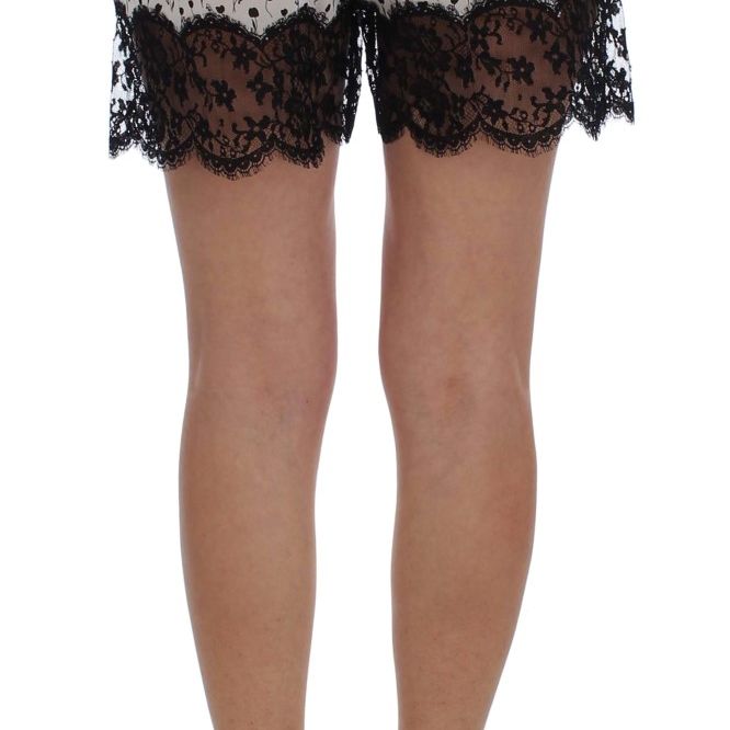 Dolce & Gabbana White Black Floral Lace Silk Sleepwear Shorts