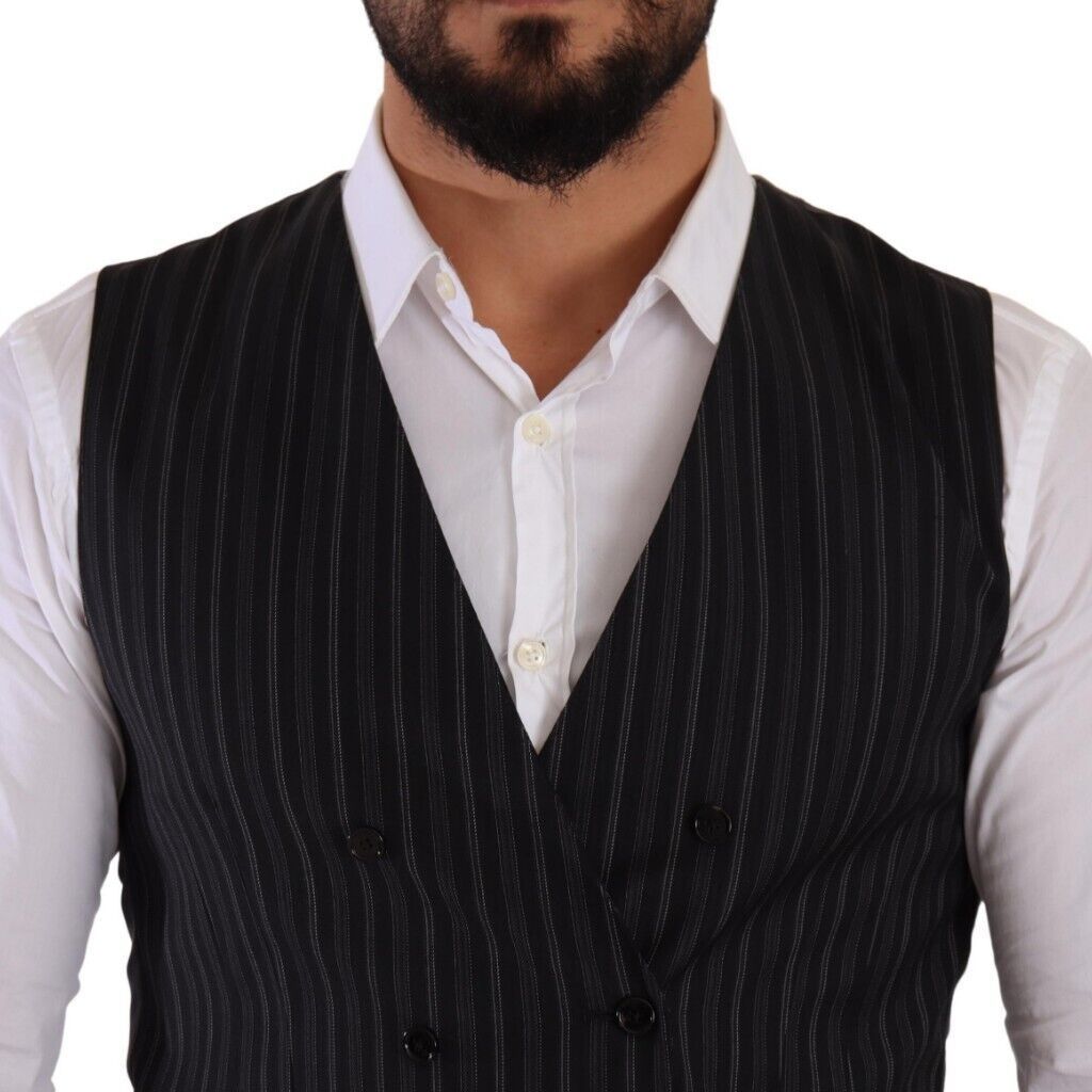 Dolce & Gabbana Gray Striped Double Breasted Waistcoat Vest