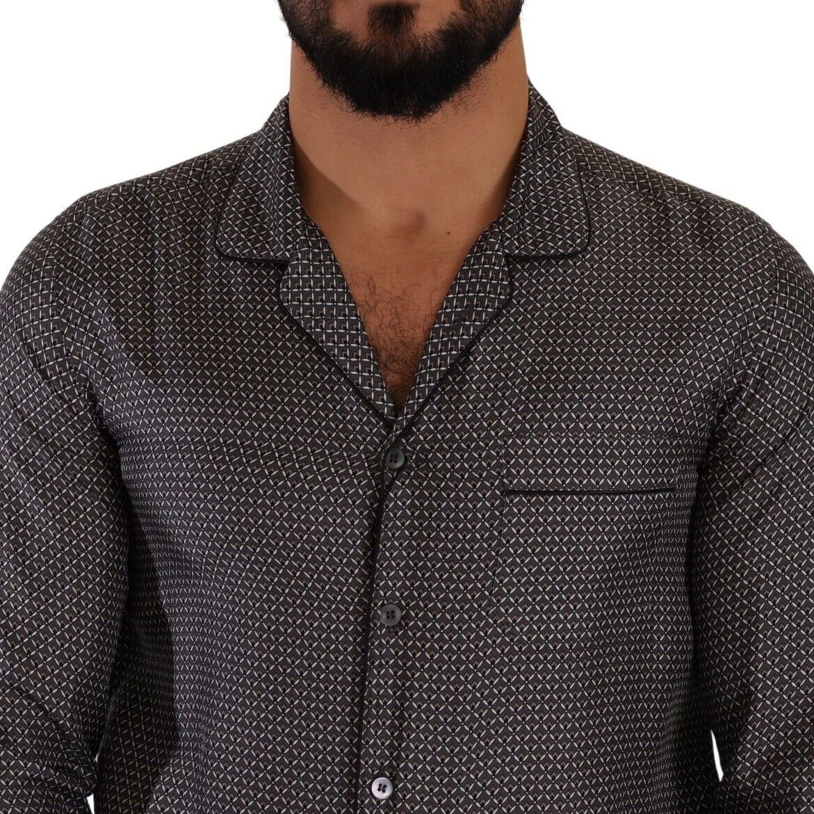 Dolce & Gabbana Gray Fantasy Pattern Pajama Top Mens Shirt