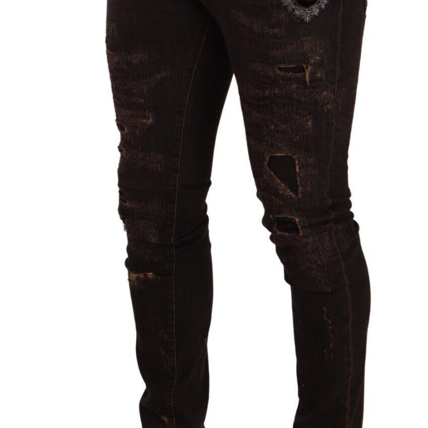Dolce & Gabbana Brown Distressed Slim Fit Skinny Denim Jeans