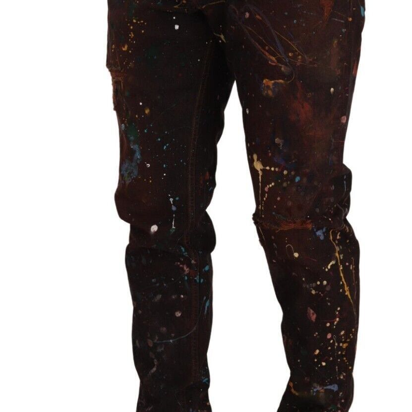 Dolce & Gabbana Brown Splash Color Cotton Regular Denim Jeans