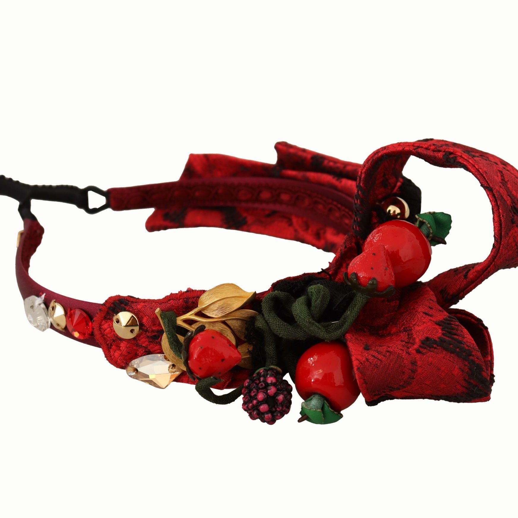 Dolce & Gabbana Cherry Silk Crystal Bow Logo Diadem Tiara Headband