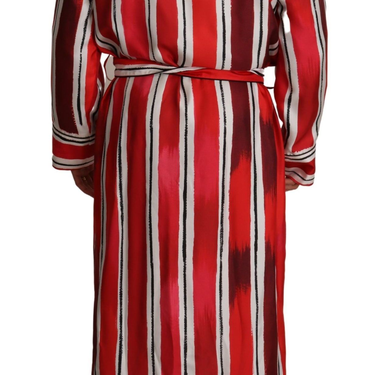 Dolce & Gabbana Red White Striped Silk Mens Night Gown Robe
