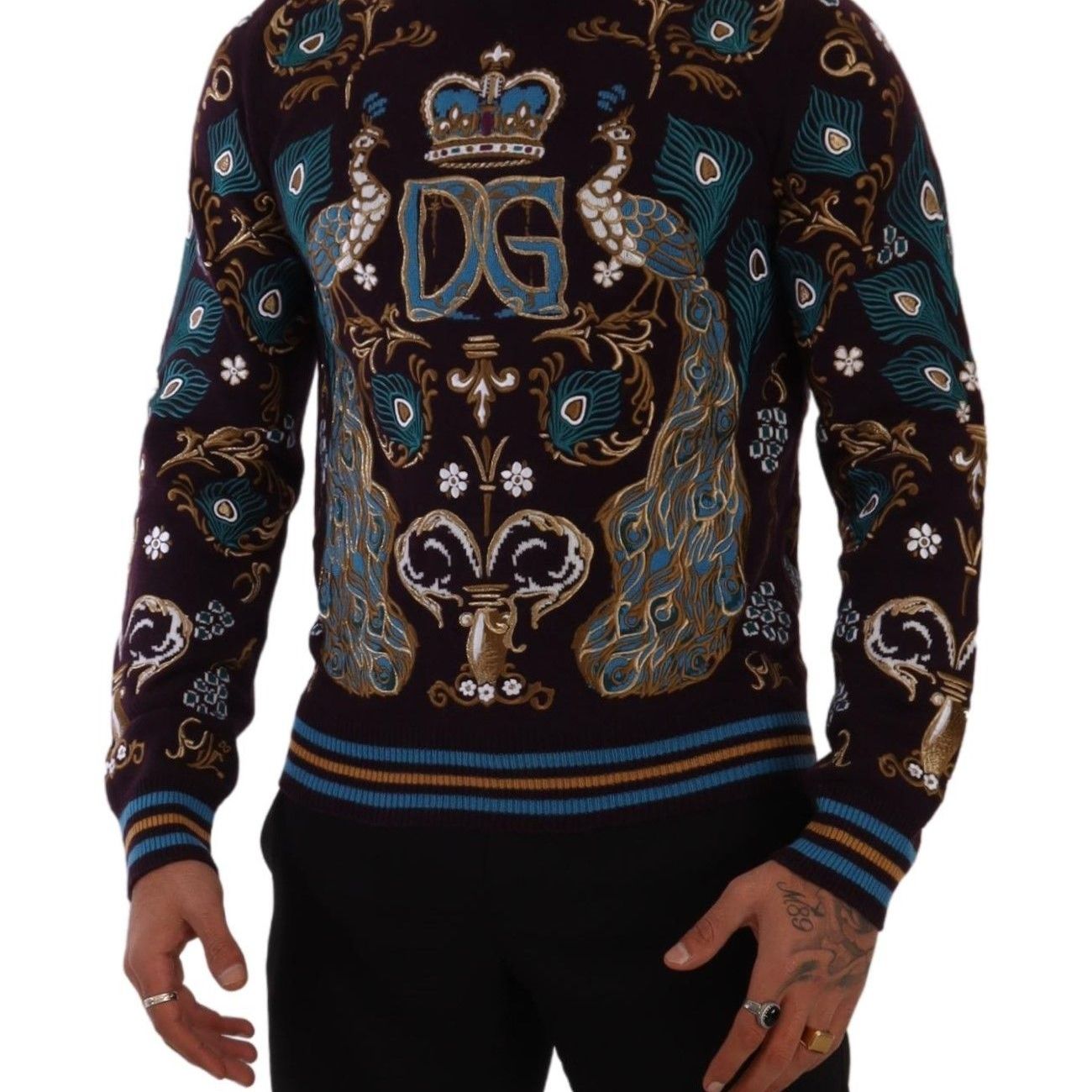 Dolce & Gabbana Bordeaux Cashmere DG Crown Embroidered Sweater