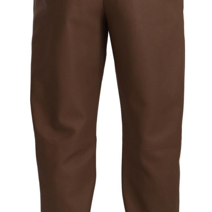 Dolce & Gabbana Brown Leather Tapered High Waist Pants
