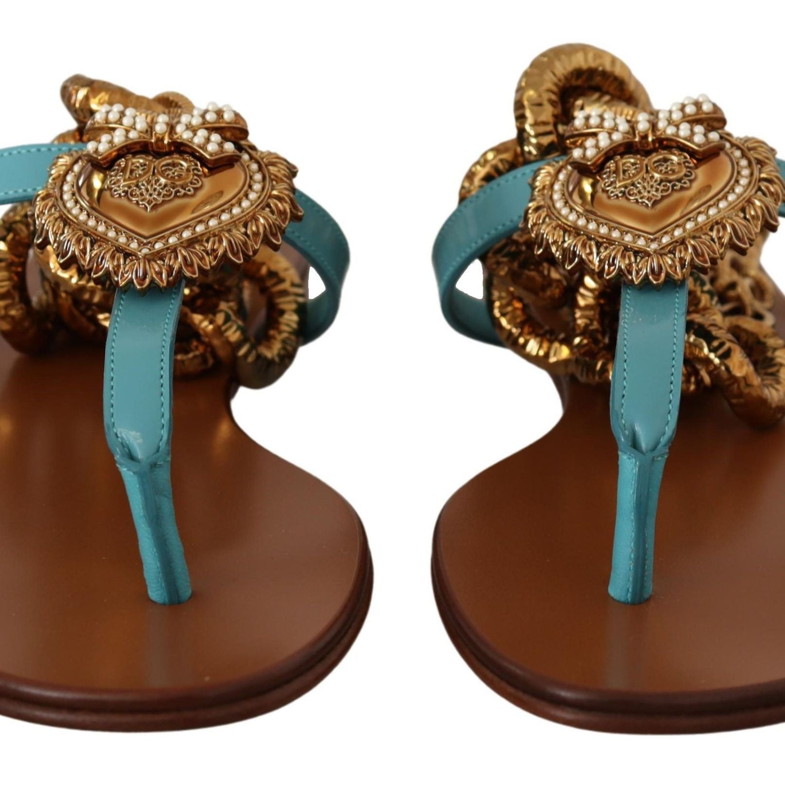 Dolce & Gabbana Blue Leather Devotion Flats Sandals