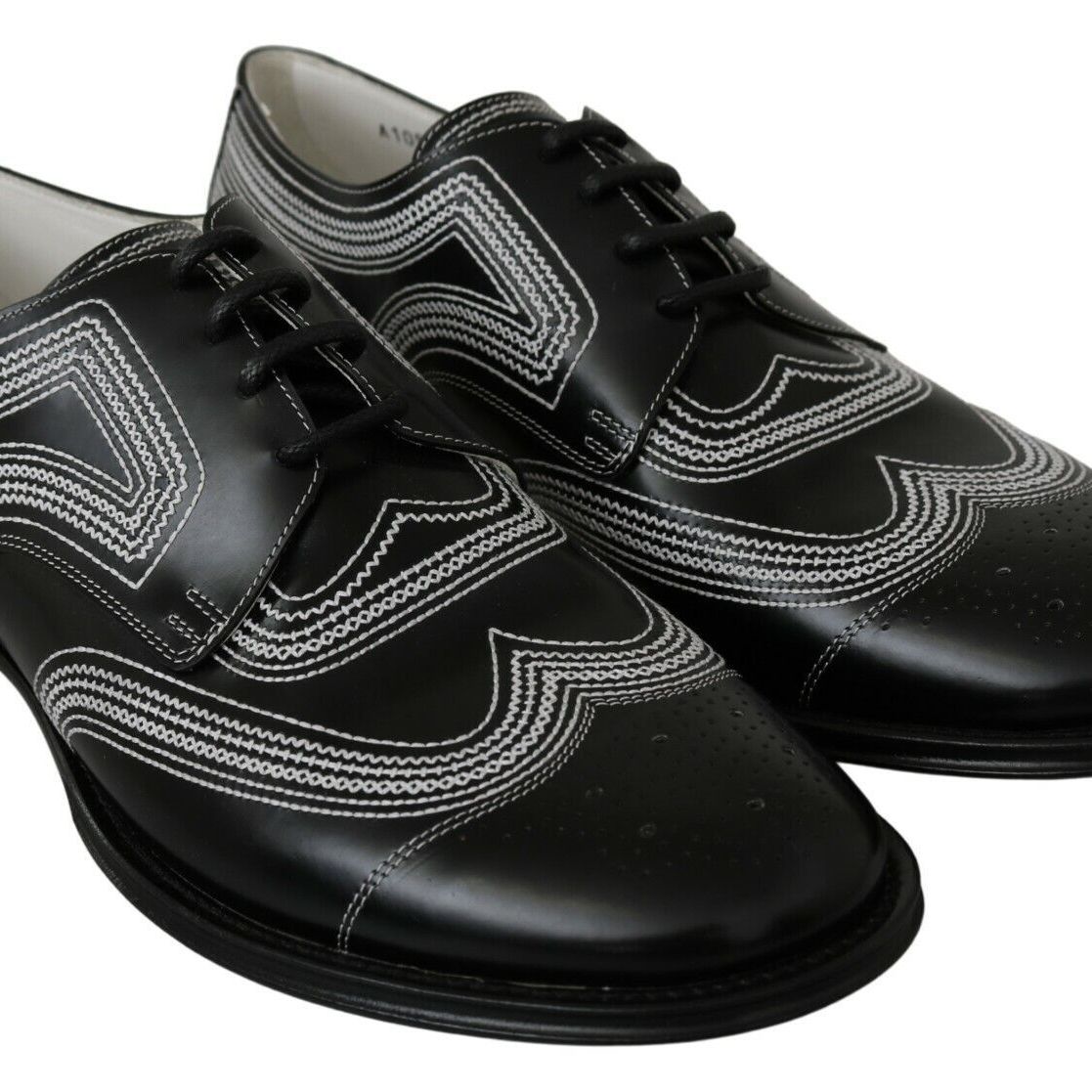 Dolce & Gabbana Black Leather Derby Formal White Lace Shoes