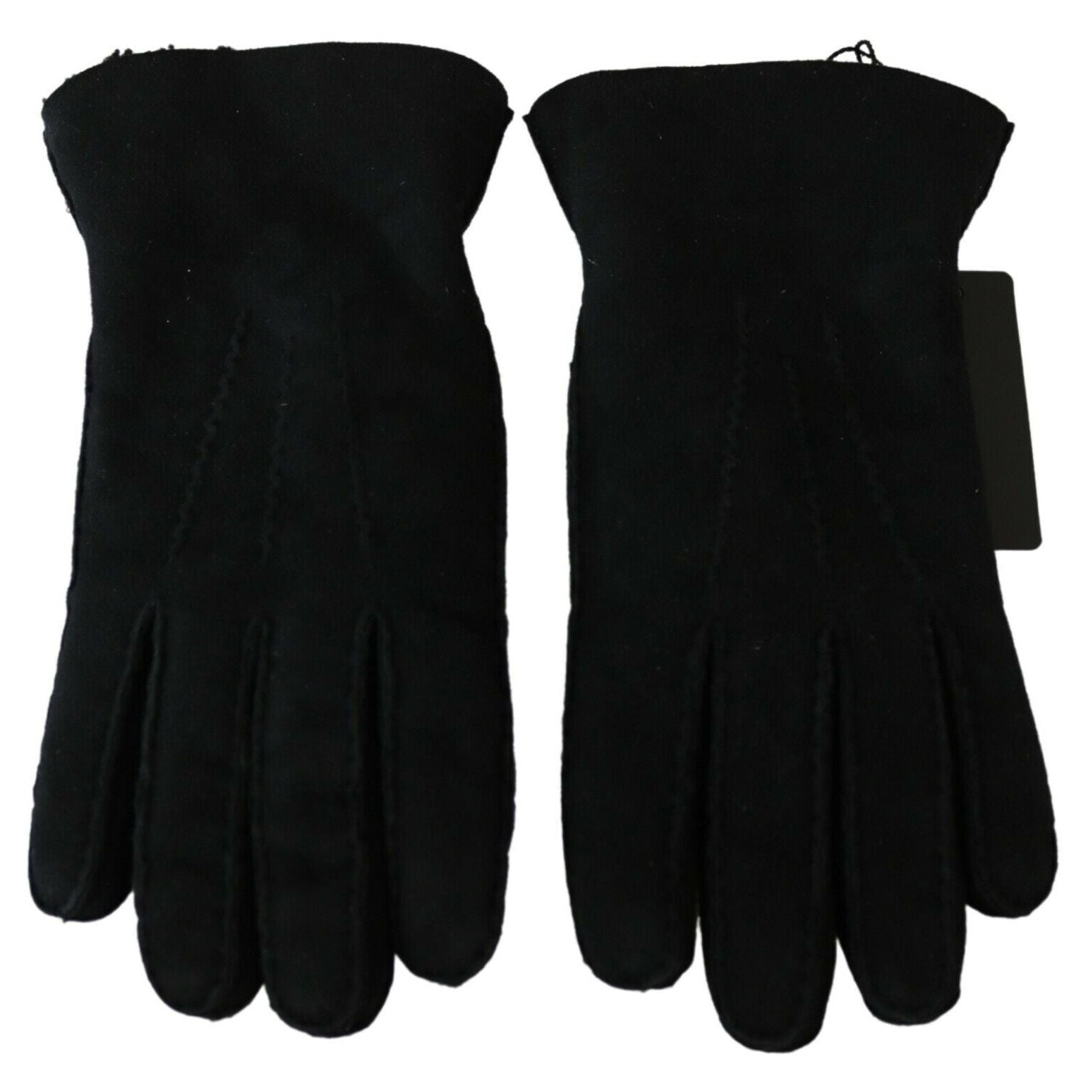 Dolce & Gabbana Black Leather Motorcycle Biker Mitten Gloves