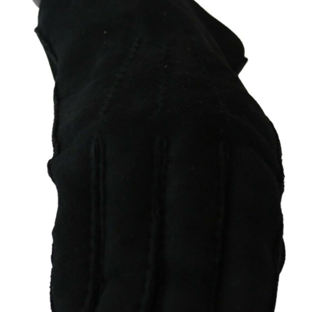 Dolce & Gabbana Black Leather Motorcycle Biker Mitten Gloves