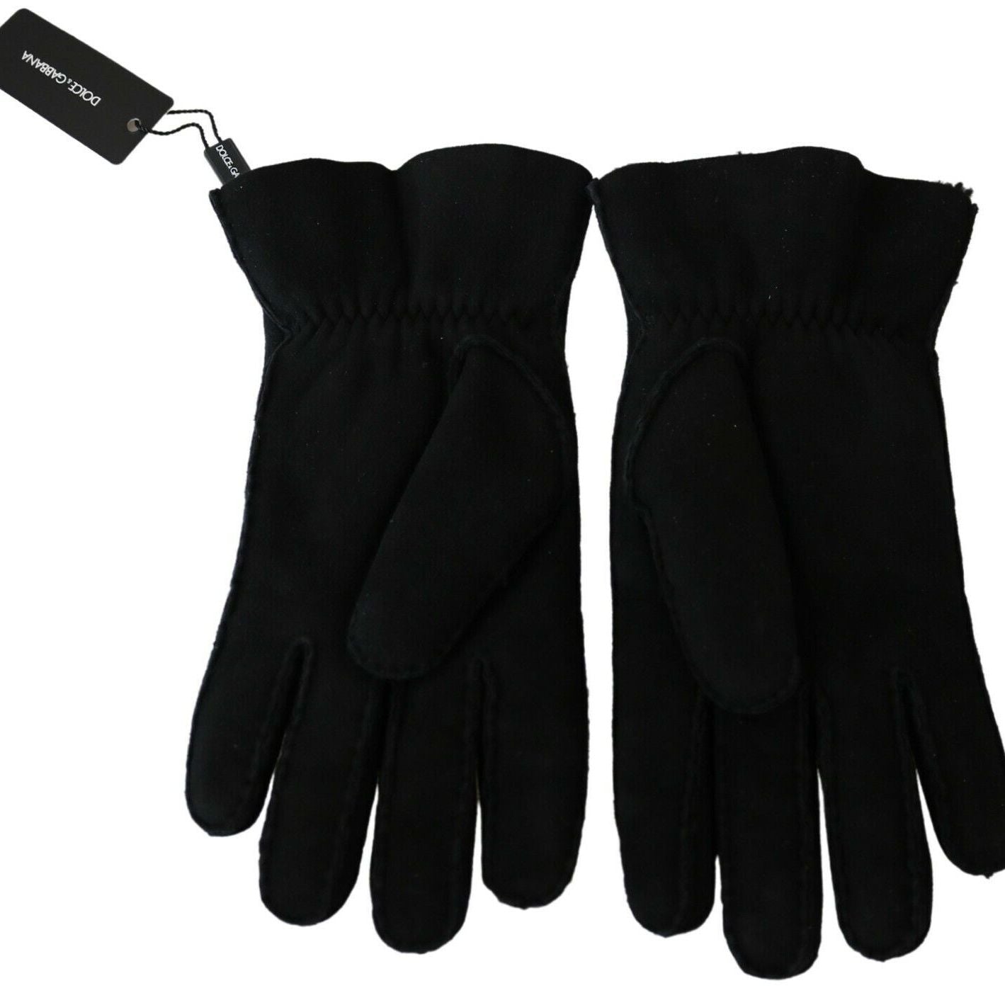 Dolce & Gabbana Black Leather Motorcycle Biker Mitten Gloves