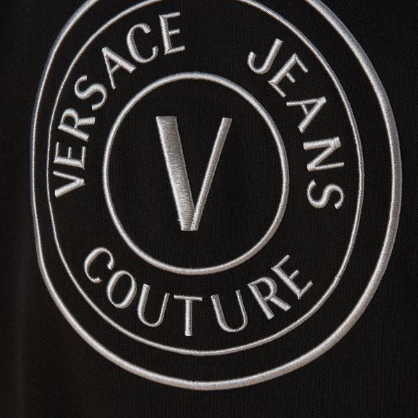 Versace Jeans Black Cotton Logo Details Hooded Sweatshirt
