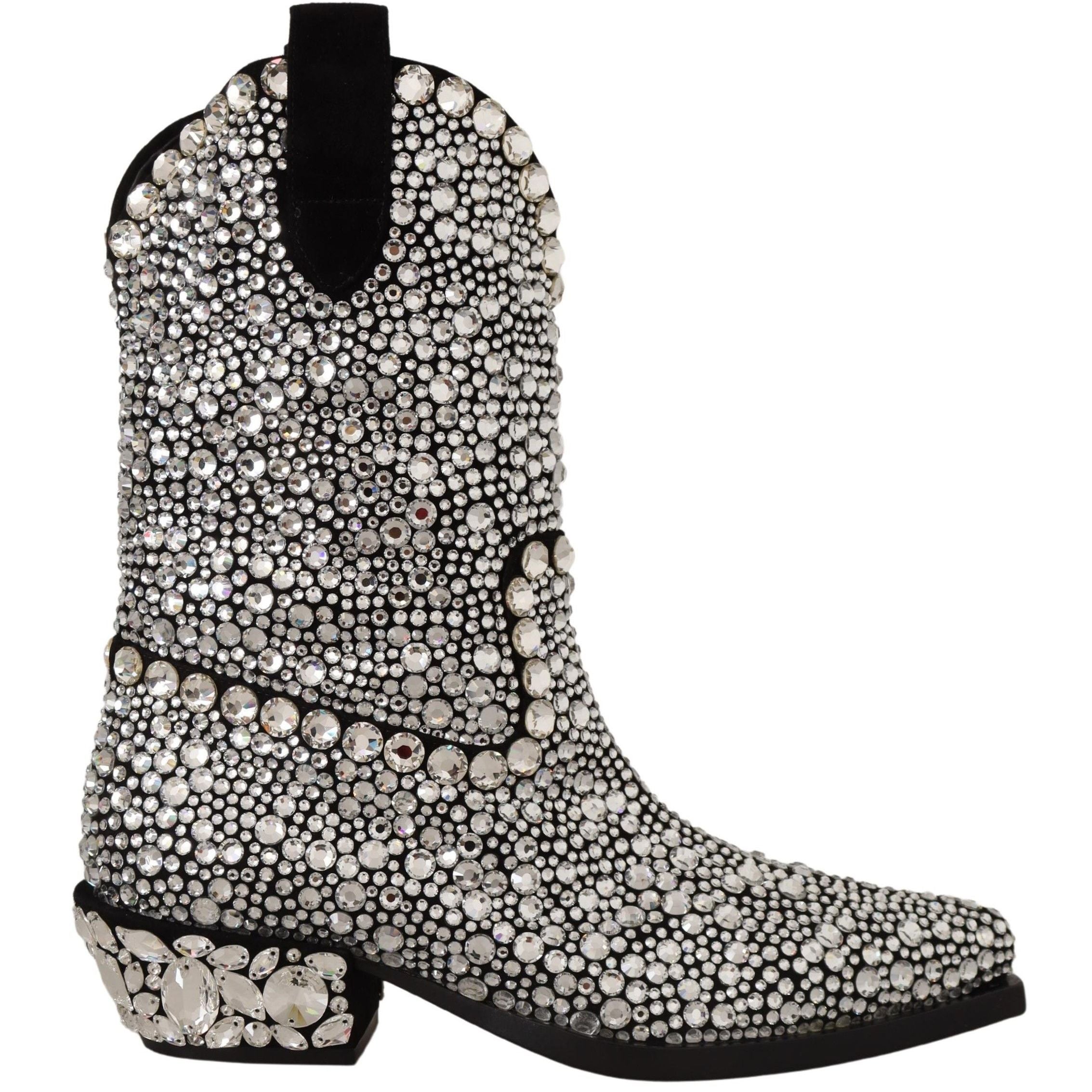 Dolce & Gabbana Black Suede Strass Crystal Cowgirl Boots