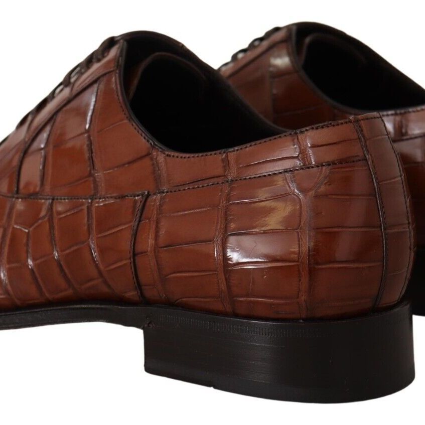 Dolce & Gabbana Brown Crocodile Leather Mens Formal Derby Shoes
