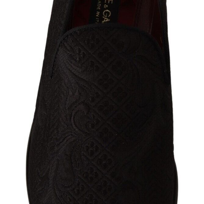 Dolce & Gabbana Black Floral Brocade Slippers Loafers Shoes