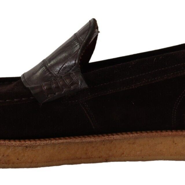 Dolce & Gabbana Brown Suede Leather Slip On Flats Moccasin Shoes