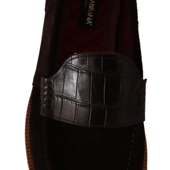 Dolce & Gabbana Brown Suede Leather Slip On Flats Moccasin Shoes